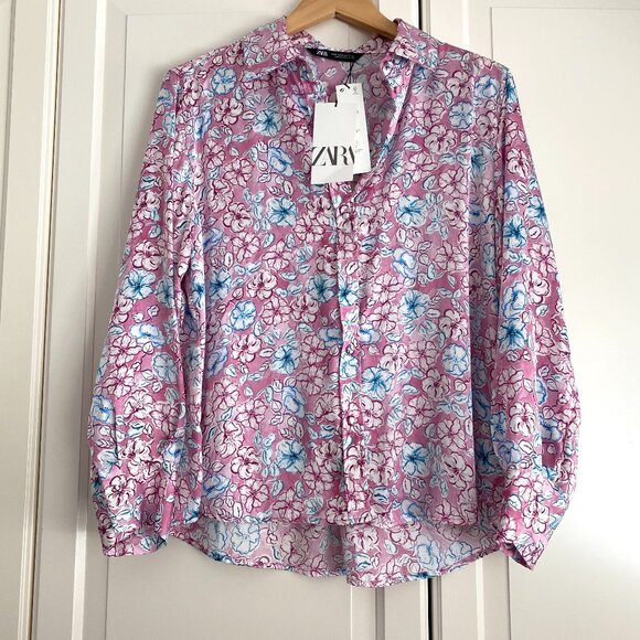 Zara Floral Satin Blouse - Picture 1 of 4